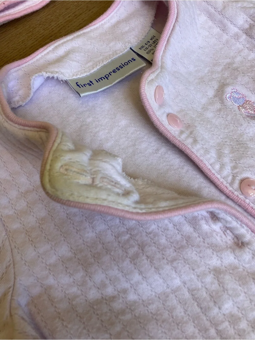 First Impressions Vintage Light Pink Quilted Baby Cardigan Jacket & Hat Set